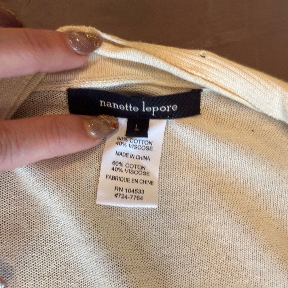 Nanette Lepore Ivory Long Sleeve Cardigan with chain detail Size L - Picture 8 of 11